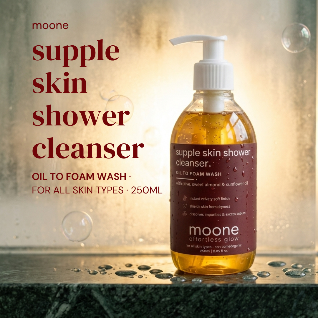 moone Supple Skin Shower Cleanser with triple oil formula - Olive, Sweet Almond & Sunflower Oil | 250 ML